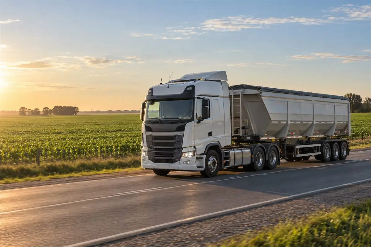 Camión tolva granelero transportando la producción por ruta